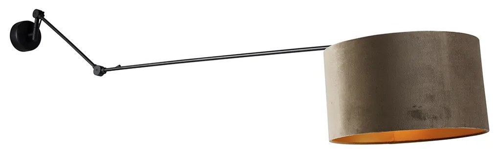 Lampa ścienna czarna z abażurem z weluru w kolorze taupe 35 cm regulowana - Blitz Nowoczesny Oswietlenie wewnetrzne