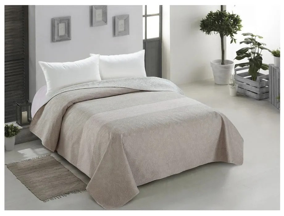 Dwustronna beżowa narzuta dwuosobowa AmeliaHome Decor, 200x220 cm