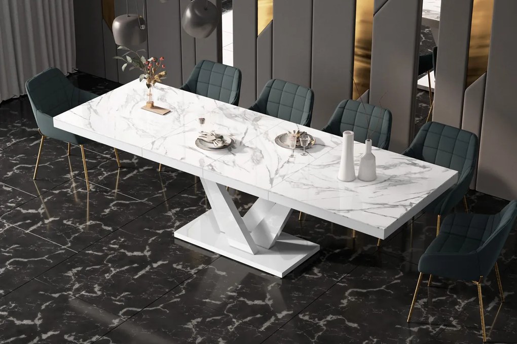 Nowoczesny stół do jadalni w połysku Vegas marmur/biały
