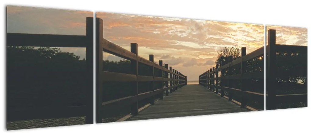 Obraz drewnianego pomostu nad jeziorem (170x50 cm)