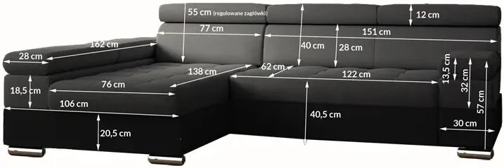 Tapicerowany narożnik z pojemnikiem - Pradix 38 kolorów