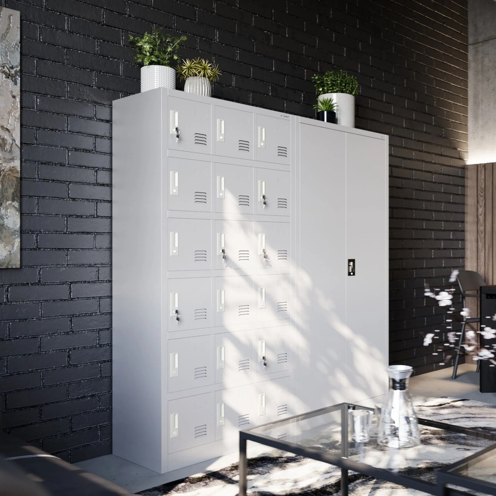 Skrytkowa szafa socjalna KAROL, 900 x 1850 x 400 mm, szara