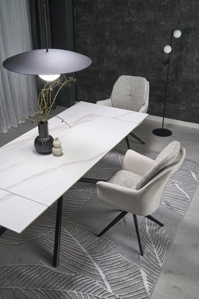 Stół rozkładany VITORINO 160(220)x90 biały marmur HALMAR