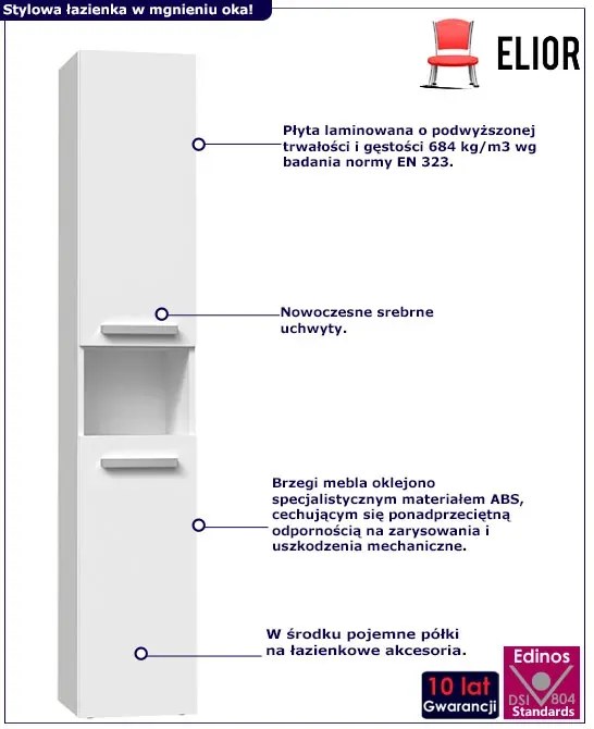 Słupek łazienkowy nowoczesny biel mat - zestaw 3X