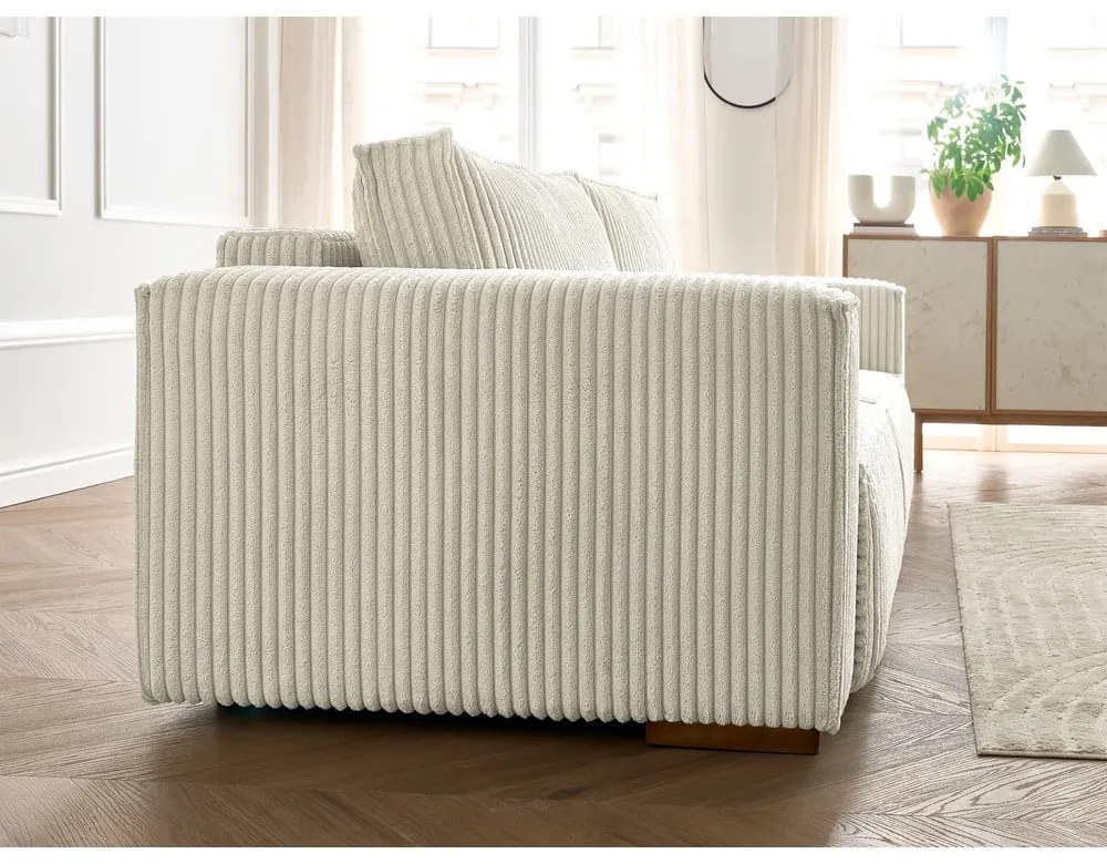 Beżowa sztruksowa rozkładana/ze schowkiem sofa 244 cm Chelsea – Bobochic Paris