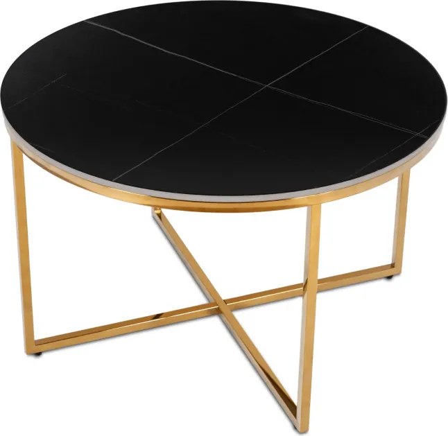 Stolik Kawowy Ceramiczny MARINE 80 cm Czarny Marmur Mat/Złoty Nowoczesny Glamour