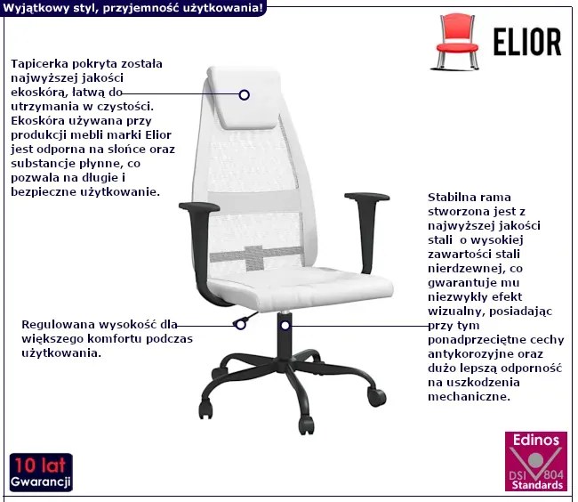 Białe krzesło biurowe z regulacją wysokości - Inavi