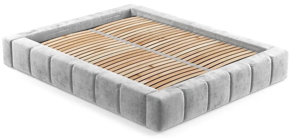 Jasnoszare tapicerowane łóżko dwuosobowe ze schowkiem i stelażem 160x200 cm Aruba L – Maison de Rêve