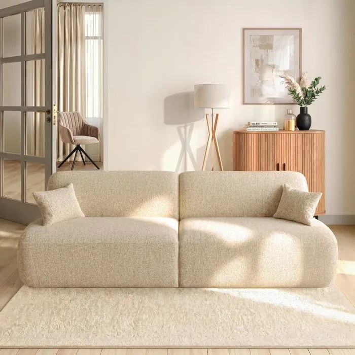 Sofa AVERIO Rozkładana Dwuosobowa Beżowa Boucle Japandi