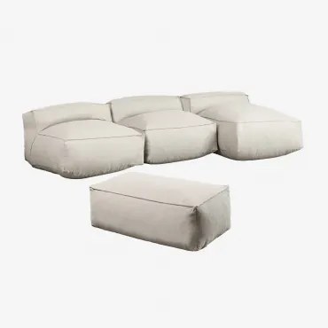 Modułowa Sofa Z Szezlongiem, 3 Części I Puf Do Ogrodu Dojans Kremowa Semoline - Sklum