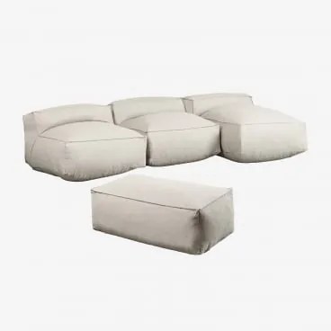 Sofa Modułowy Z Szezlongiem 3-częściowy I Pufem Do Ogrodu Dojans Kremowa Semoline - Sklum