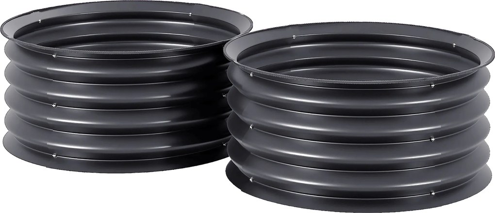 Outsunny Zestaw 2 ocynkowanych pojemników do sadzenia, Ø60 x 30H cm donice z otwartym dnem na różne rośliny, Ciemnoszary