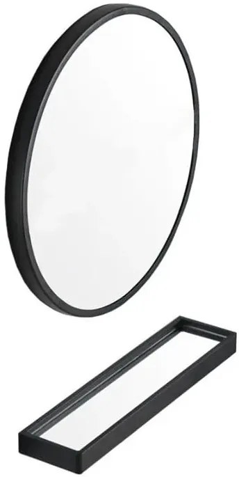 Czarne okrągłe lustro 80 cm z półką do łazienki - Traves