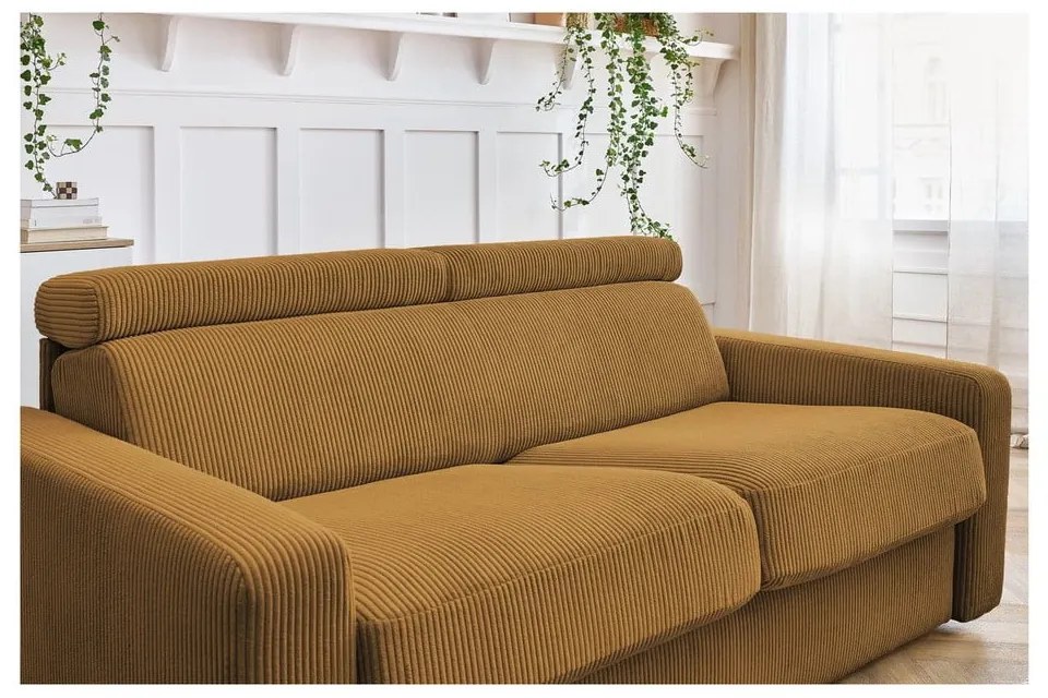 Musztardowa sztruksowa rozkładana sofa 215 cm Monaco – Bobochic Paris