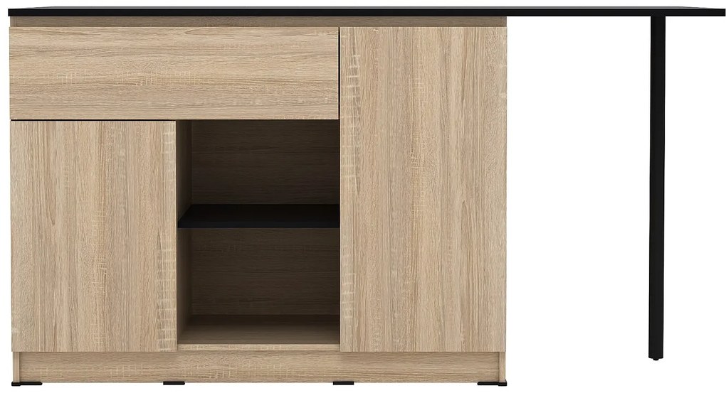 Wyspa kuchenna 2-drzwiowa z 1 szufladą i 2 wnękami - Naturalny i czarny - TUNORI