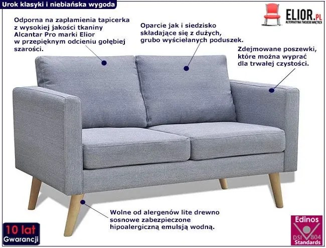 Sofa dwuosobowa Lavinia 2S - jasnoszara