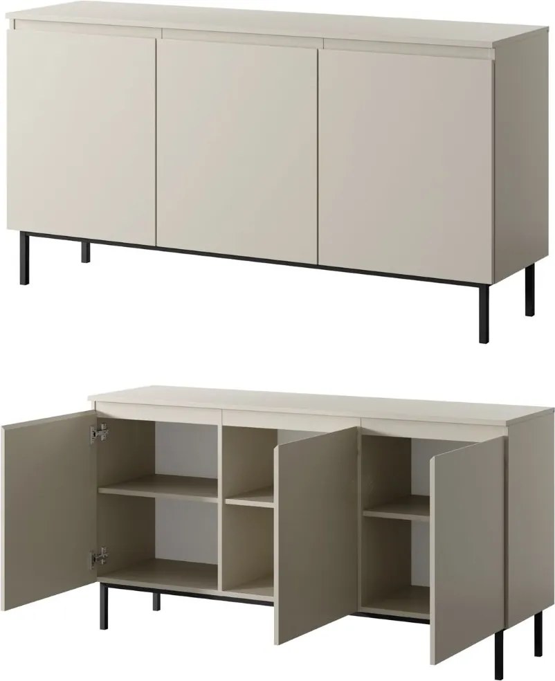 Kaszmirowa komoda do salonu Silk 3-drzwiowa, szer. 150 cm