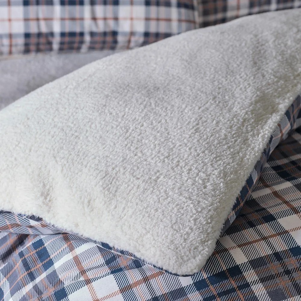 Niebiesko-beżowa pościel dwuosobowa z materiału sherpa 200x200 cm Cosy Sherpa Check – Catherine Lansfield