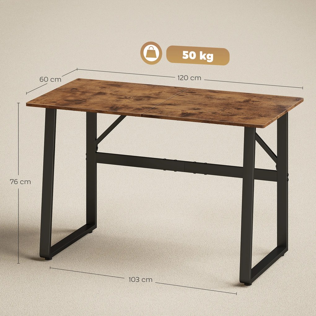 HOMCOM Biurko komputerowe z ramą stalową, biurko biurowe, stół PC 120x60x76cm Rustykalny-Brąz+Czarny | Aosom PL