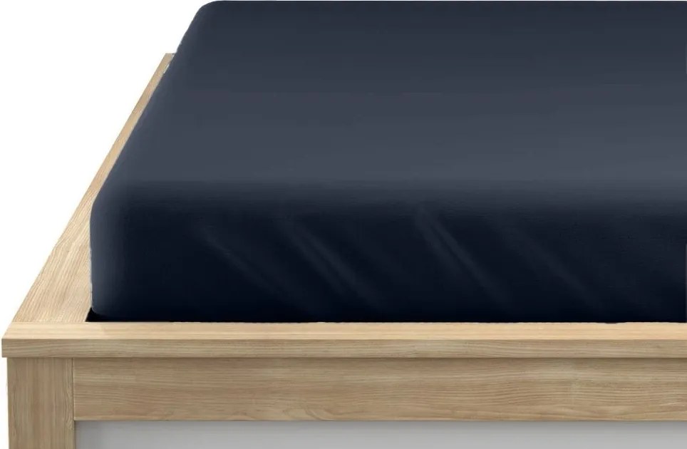 PrzytulneMieszkanie.pl Prześcieradło jersey HIGHFIT w kolorze granatowym 90 x 200 cm