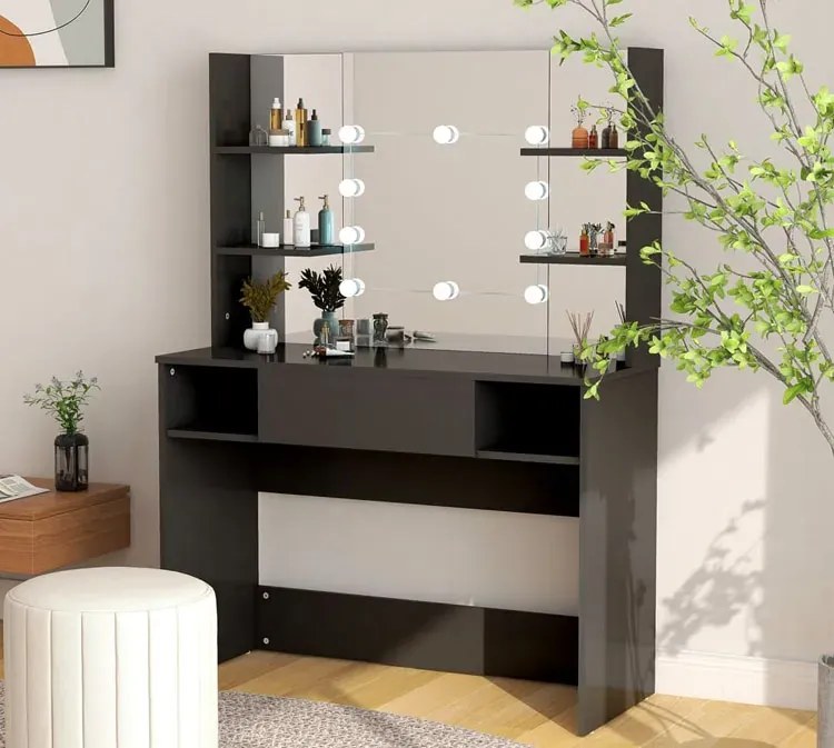 Czarna toaletka do makijażu z półkami Z5-W17