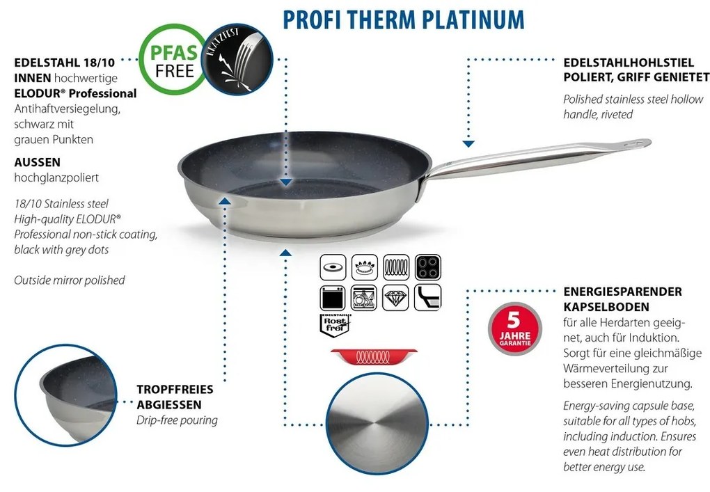 Elo 24538 Patelnia Profi Therm Platinum 28 cm, 28 cm