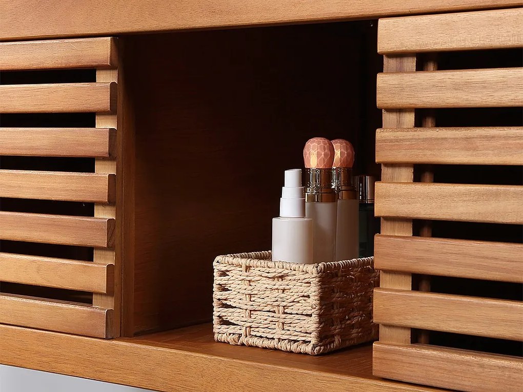 Szafka łazienkowa wisząca z drewna akacjowego z podwójną umywalką - 130 cm - PENEBEL