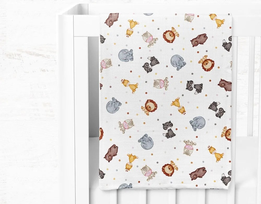 Biały koc dziecięcy muślinowy 75x100 cm Zoo – Mijolnir