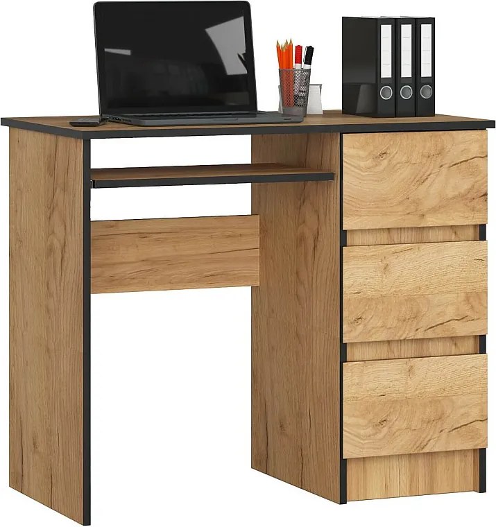 Biurko komputerowe AKORD A6 Dąb Craft 90 cm prawe 3 szuflady kolor Dąb Craft mat 1 półka 90x50x77 cm