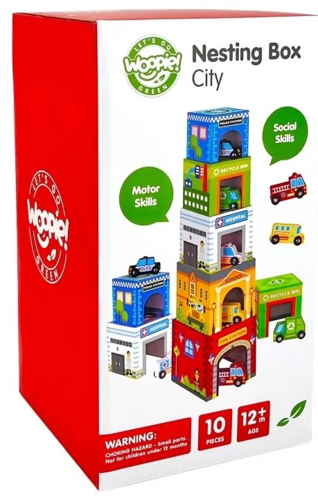 Woopie green układanka kostki miasto pojazdy w pudełkach + figurki 10 el.