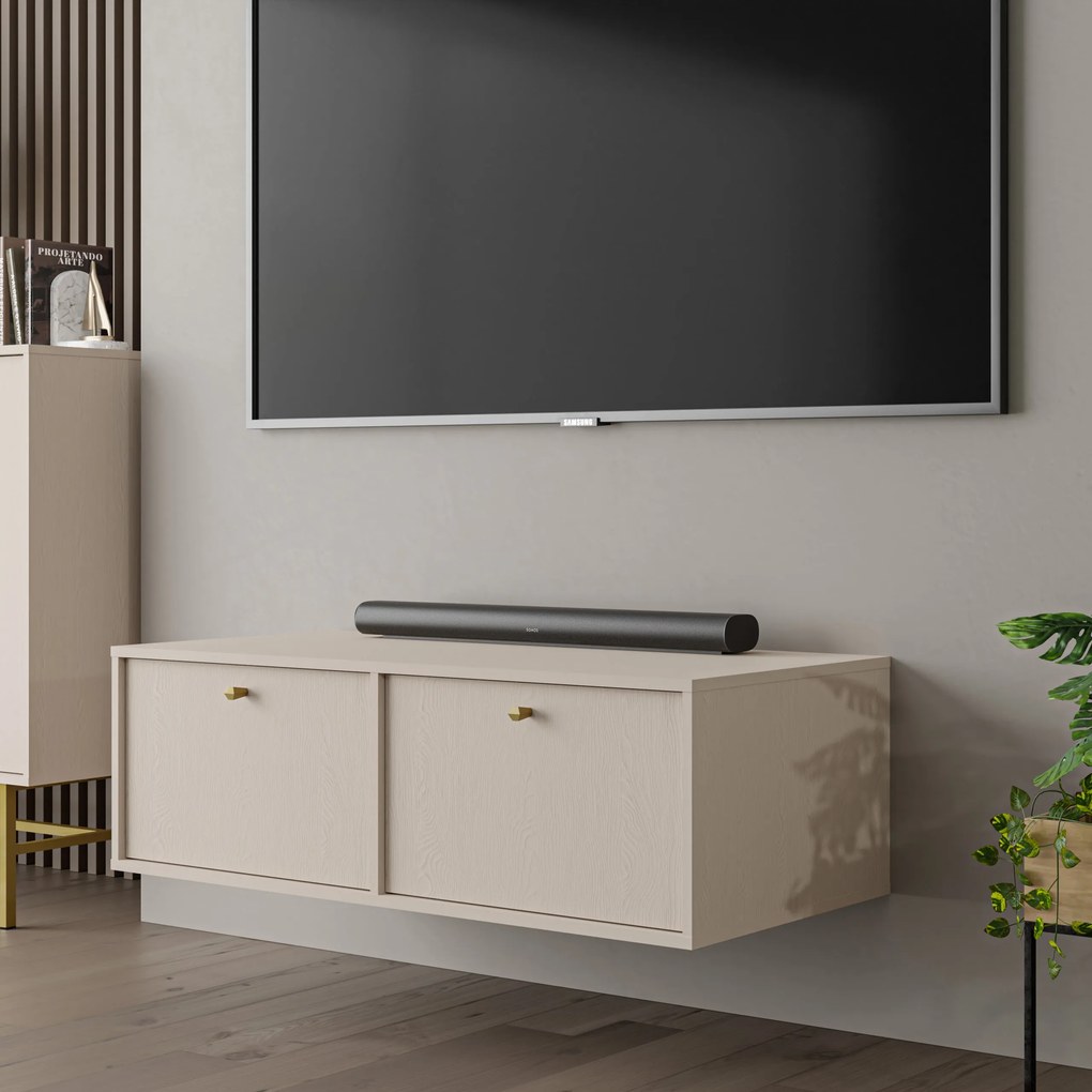 Szafka RTV TORINO - Beżowy / Wysokość 35 cm / 120,6 cm / Bez szuflad