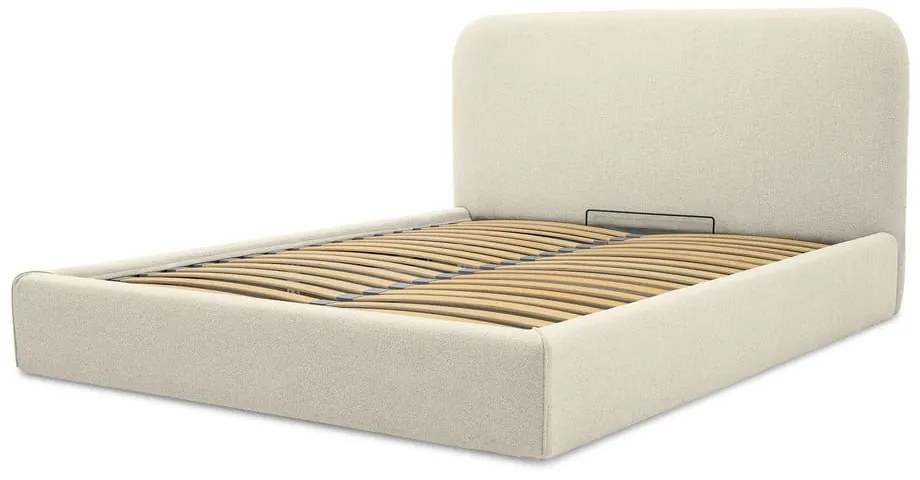 Kremowe tapicerowane łóżko dwuosobowe ze schowkiem ze stelażem 140x190 cm Sea – Scandic