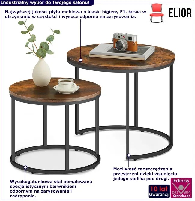 Zestaw 2 Stolików Kawowych 2W1 Do Salonu Rustykalny Brąz E8-C70