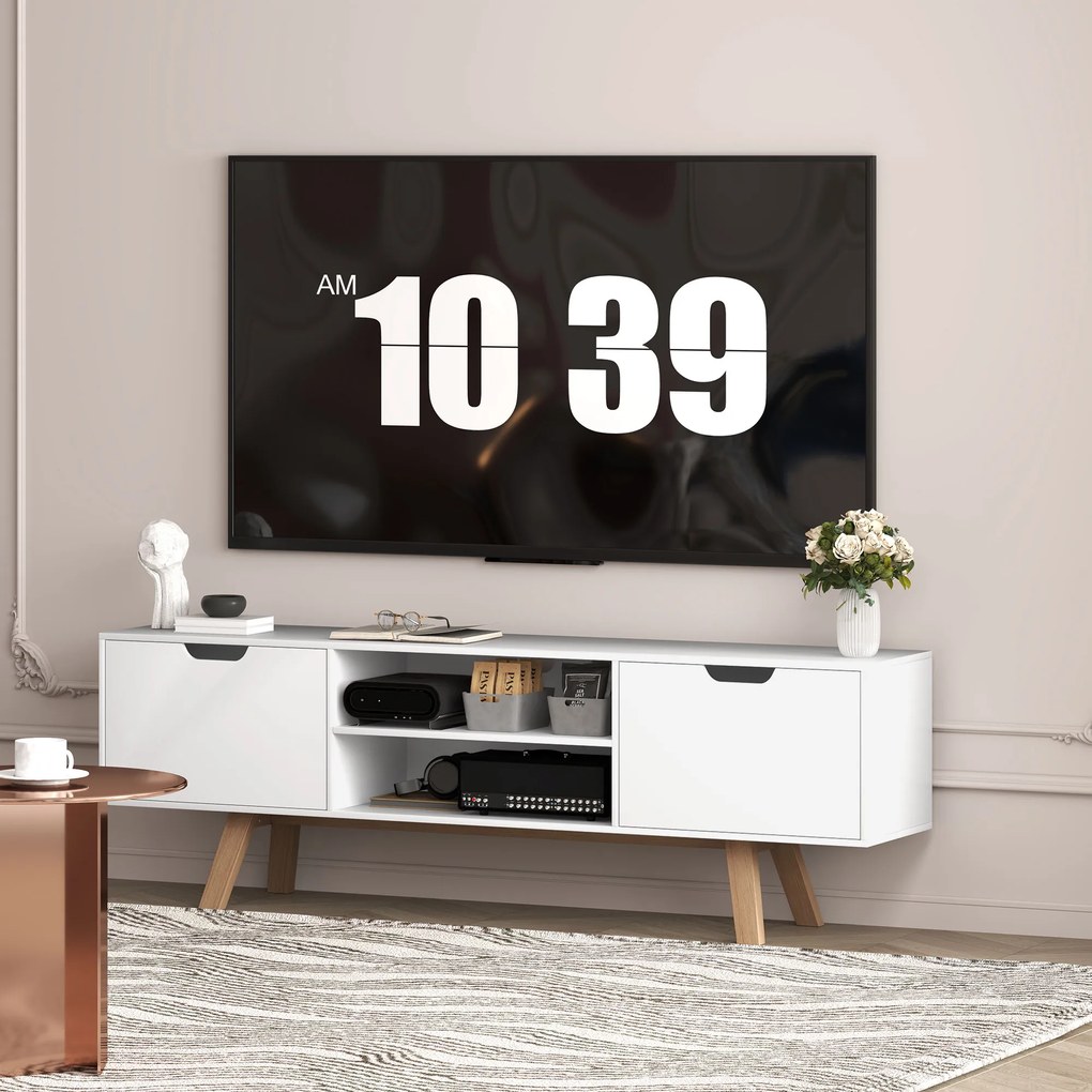 HOMCOM Komoda TV z Szufladami i Otwartymi Półkami, MDF, 150 x 39 x 50 cm, Biały