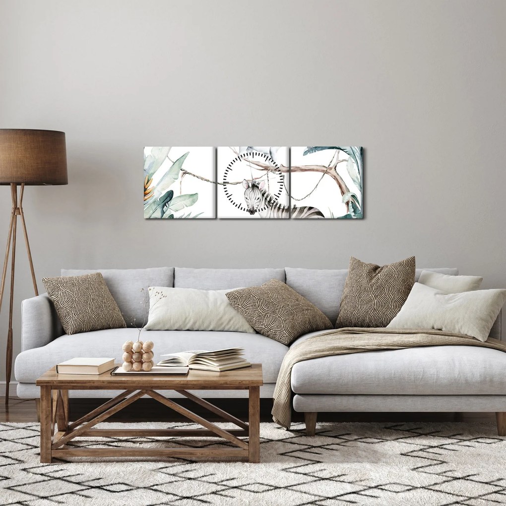 Obraz - Zwierzęta egzotyczne (z zegarem) (90x30 cm)
