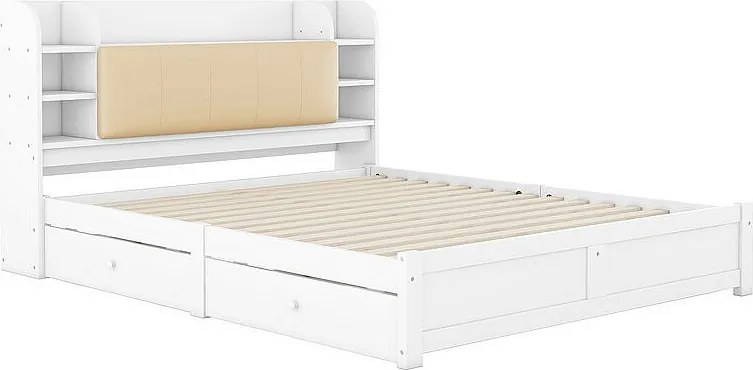 Łóżko podwójne 180x200cm - 4 szuflady - schowki na wezgłowiu - Białe