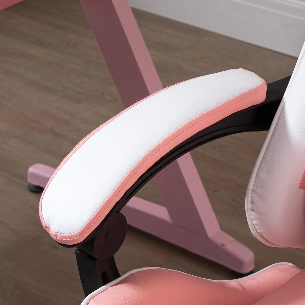 Vinsetto Fotel gamingowy ergonomiczny krzesło komputerowe z regulacją wysokości i zagłówkiem różowy biały | Aosom PL