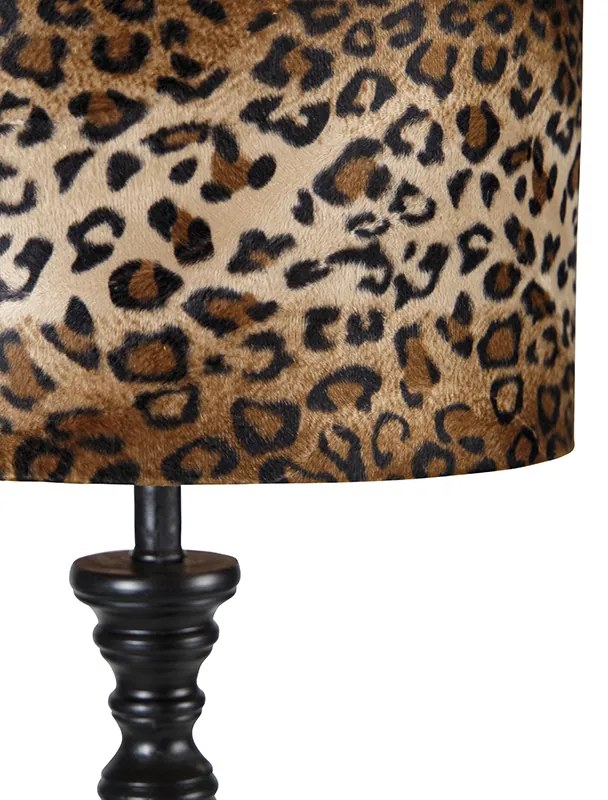 Lampa stojąca czarna z abażurem w panterkę 40 cm - Classico klasyczny/Antyczny Oswietlenie wewnetrzne