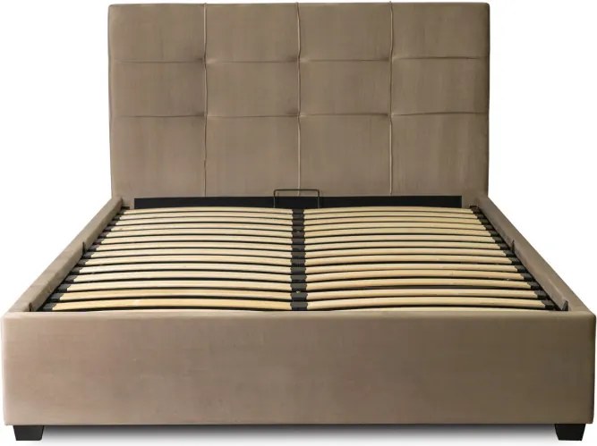 Łóżko Tapicerowane 140x200 cm ze Stelażem i Pojemnikiem Dwuosobowe TINGA Welurowe Beżowe Sypialniane