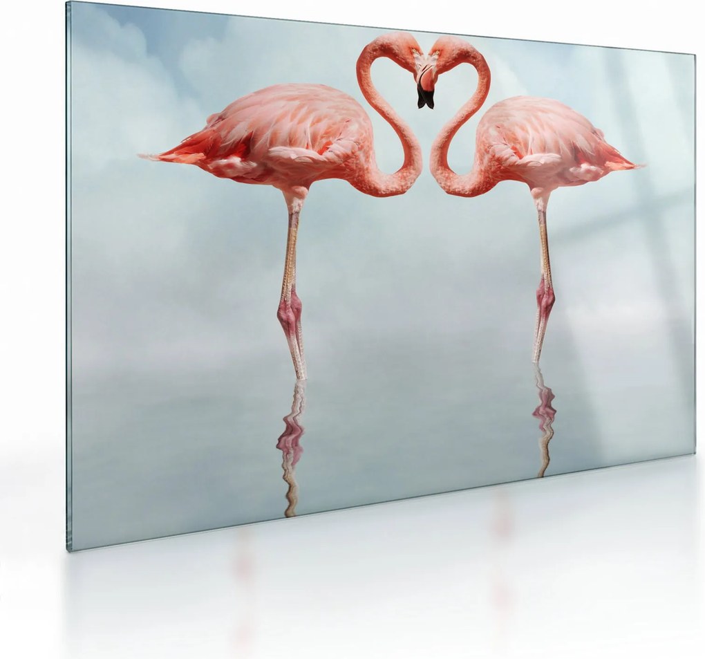Obraz na szkle dwóch flamingów (70x50 cm)