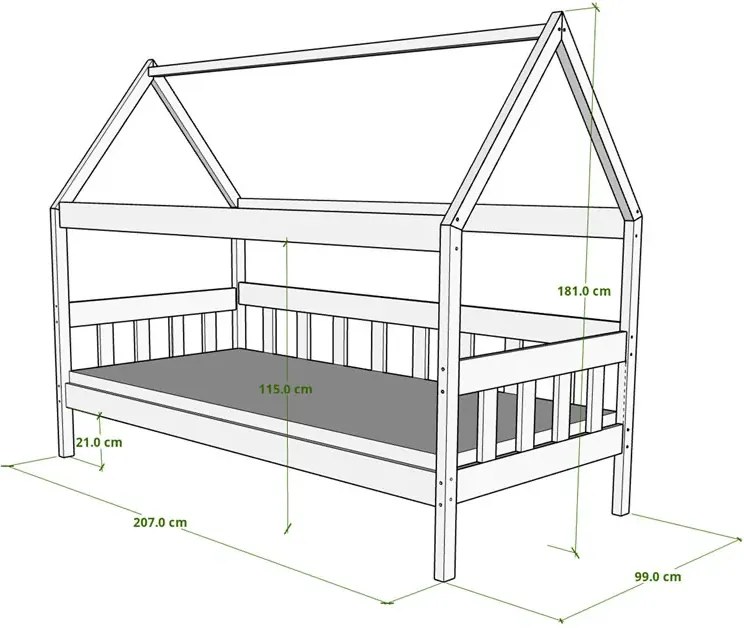 Łóżko dla dziecka typu domek, sosna W8-K21