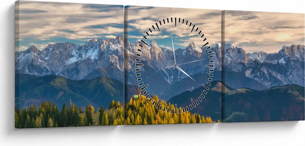 Obraz - panorama górska (z zegarem) (90x30 cm)