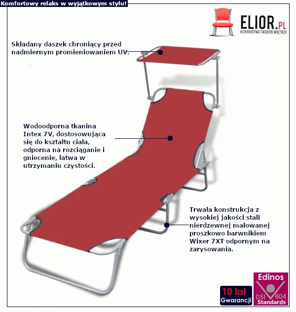 Materiałowy leżak ogrodowy z zadaszeniem Tatami - Czerwony