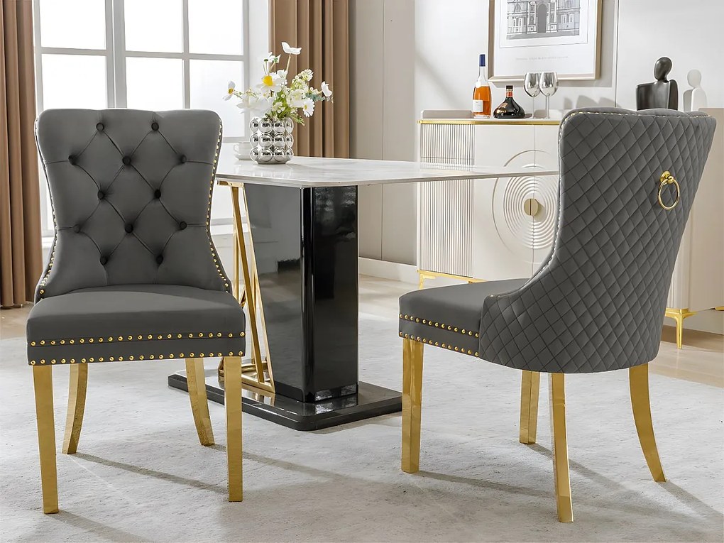 Zestaw 2 krzeseł welurowych z metalowymi nogami - Szary