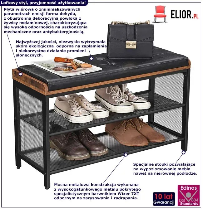 Loftowe Siedzisko Z 2 Półkami Do Przedpokoju D5-E97