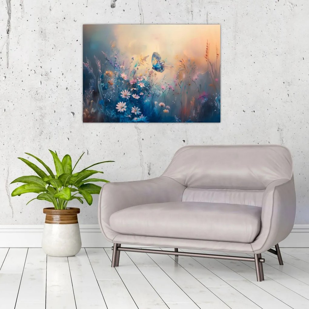 Obraz - Łąka z motylem (70x50 cm)