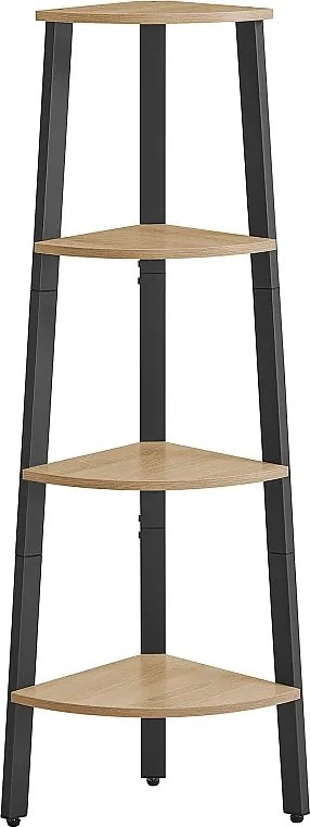 Regał narożny Valora – 4-półkowy, dąb sonoma, z czarną ramą