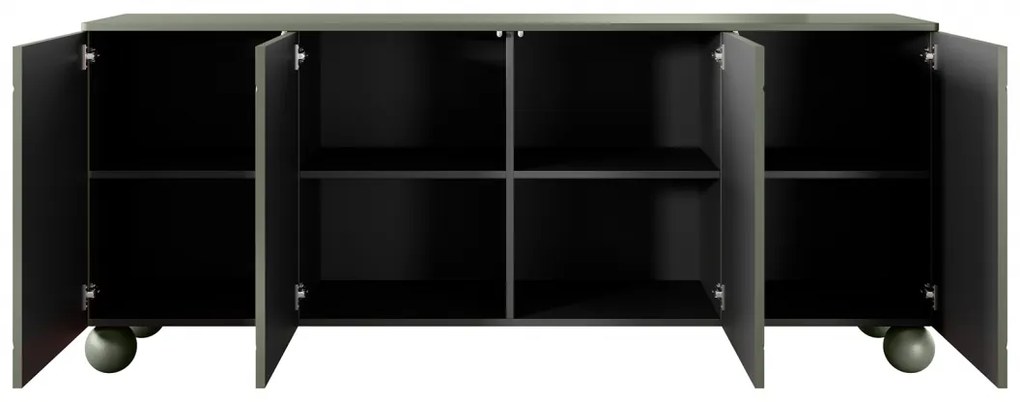 Komoda czterodrzwiowa Sonatia II 200 cm na nogach kulach - oliwka