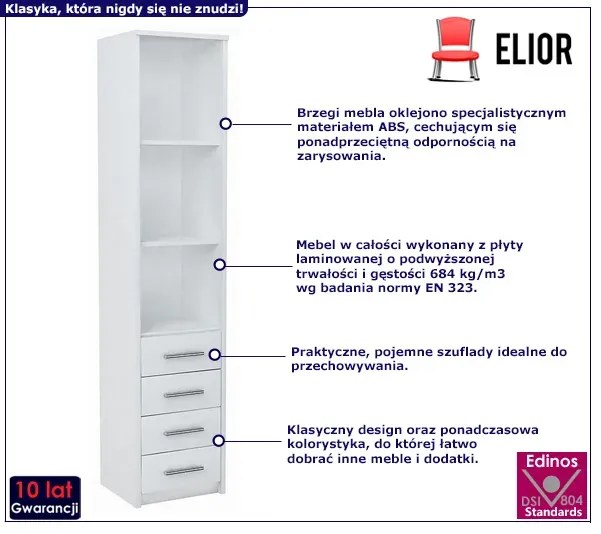 Biały regał na książki do salonu - Tymria 4X
