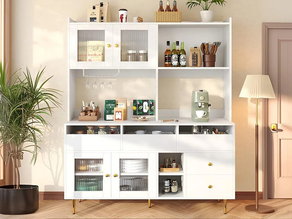 Nowoczesny wysoki bufet - z MDF - wielopoziomowe przechowywanie - Biały